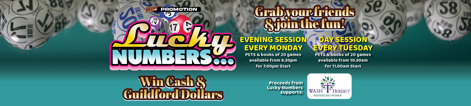 LUCKY NUMBERS at Guildford Leagues - Win Cash & Guildford Dollars. Every Monday from 7.00pm & every Tuesday at 11.00am