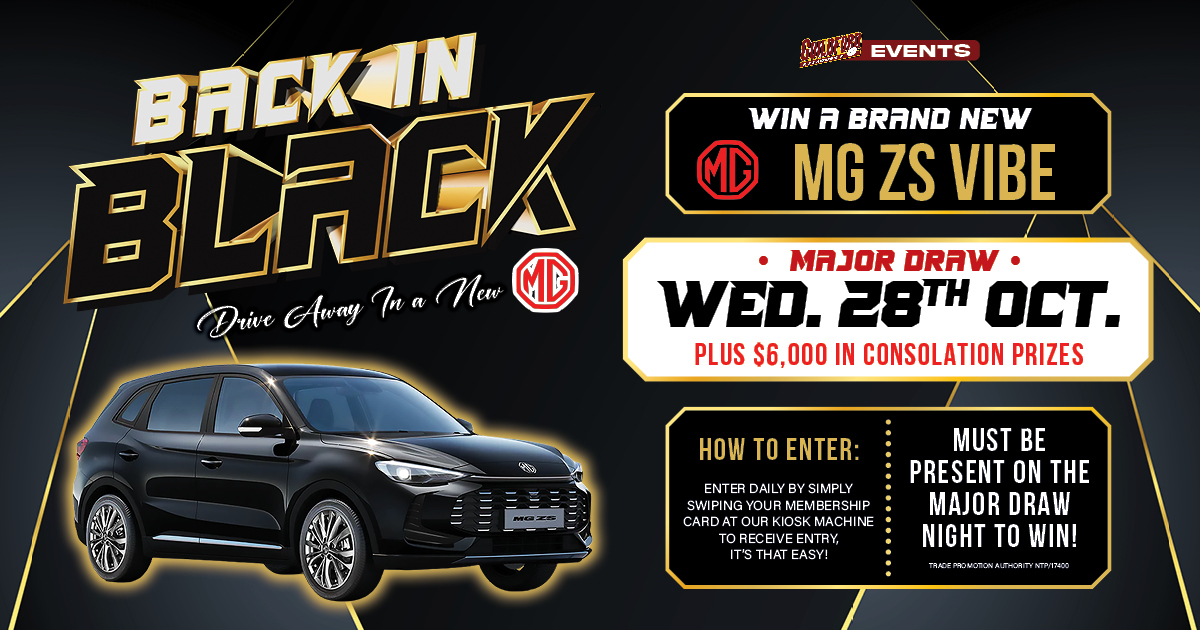 Back In Black! Win a Brand New MG ZS Vibe at Guildford Leagues Club! Major Draw Night: Wednesday 28th October 2026